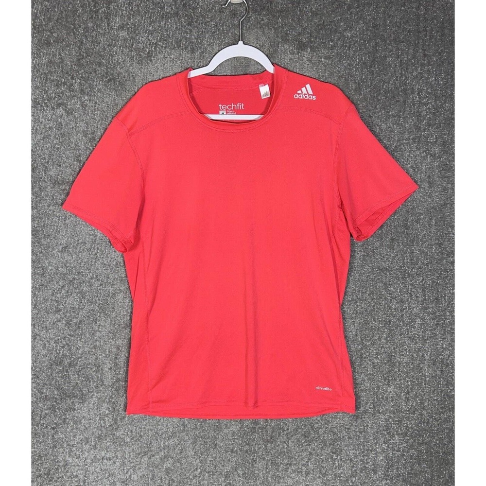 Adidas Techfit Climalite Fitted‎ Short Sleeve Shirt Mens Size Large Stretch Neon